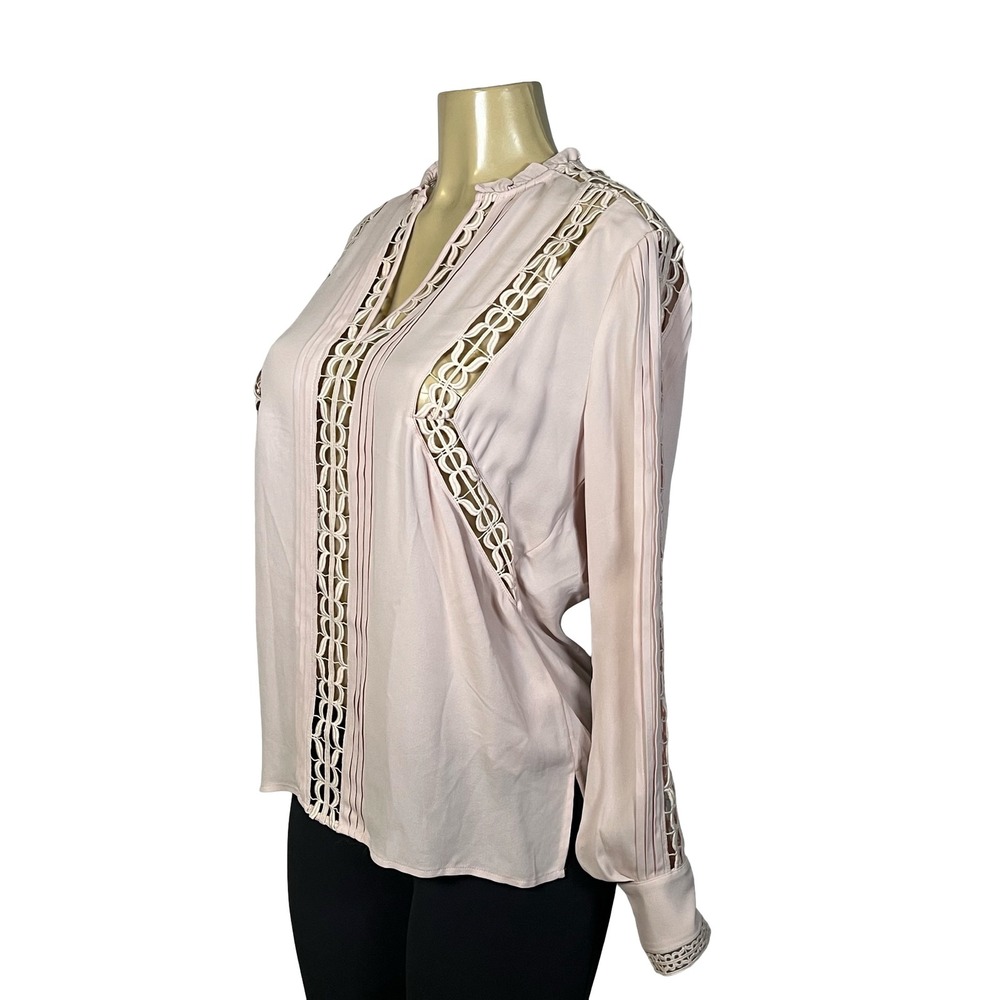 Reiss Freda Ladder Cut Out Pintuck Blouse Pale Pink Size 2 USA Relaxed Fit